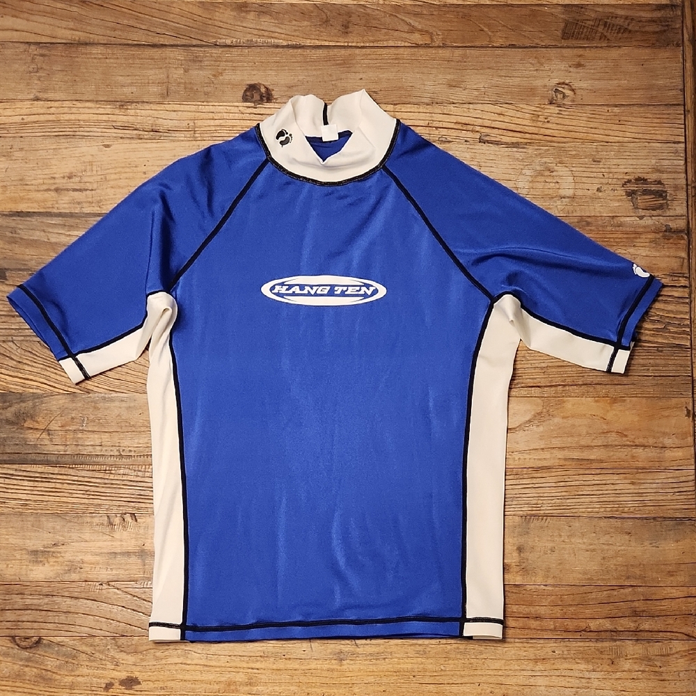 Hang Ten Blue and White Rash Guard Swim Shirt